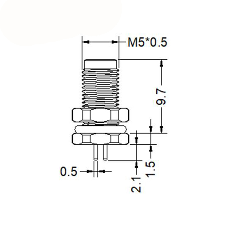 M5 4pins A code male straight front panel mount connector,unshielded,insert,brass with nickel plated shell
